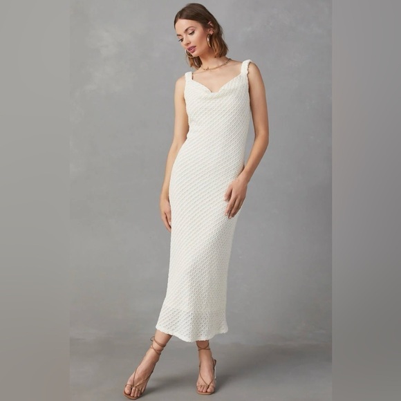 NWT Vici X Skylar Rose Cordera Textured Cowl Neck Midi Dress in Cream, Medium - Picture 2 of 15